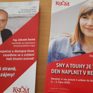 Plakát lídra kandidátky KSČM a kandidátky do Senátu, která se setkání nemohla zúčastnit.